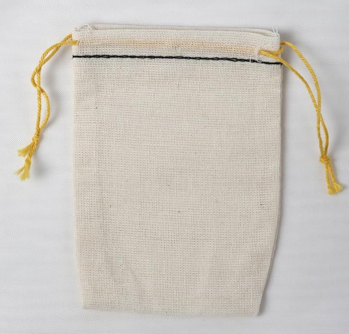Celestial Gifts Muslin Bags -Double Drawstring Bags Small 25pcs - 3x5, Reusable Tea, Jewelry, Gift, Spice and Sachet Bag - 100% Cotton - Made in USA - (Black Hem & Yellow Drawstring)