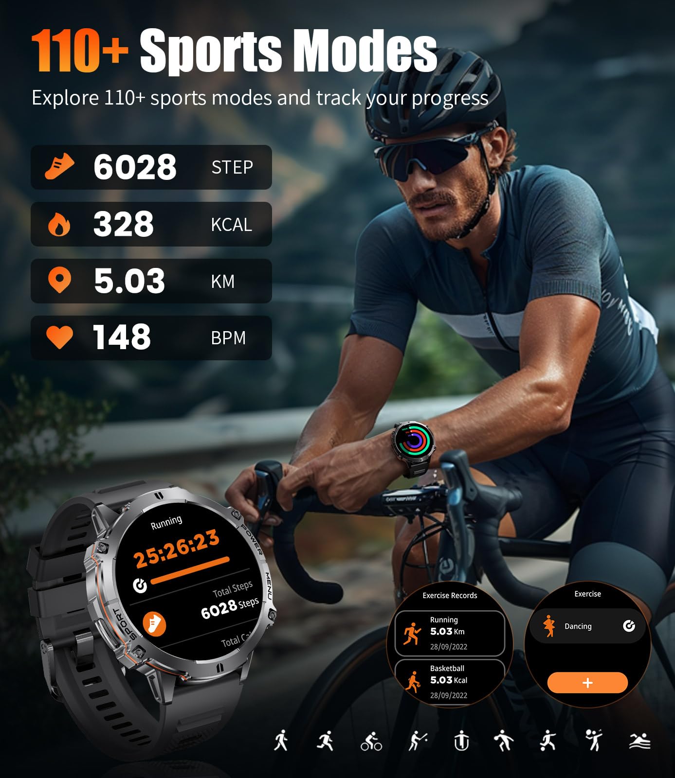 LIGE Smart Watches for Men with 900mAh Battery(60+Standby),1.73" AMOLED with Bluetooth Call,110+ Sports Mode Tactical Fitness Tracker/Heart Rate Sleep Health Monitor/Android iOS Military Smart Watch