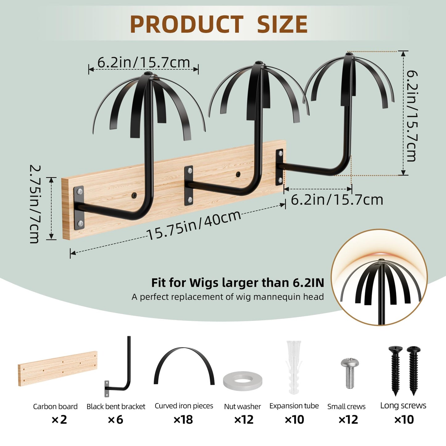 MEEMENG Wig holder for Multiple Wigs, 6 PCS Sturdy Wall - Mounted Hanging Rack for Wigs, Wig Hanger Solution for Drying, Styling