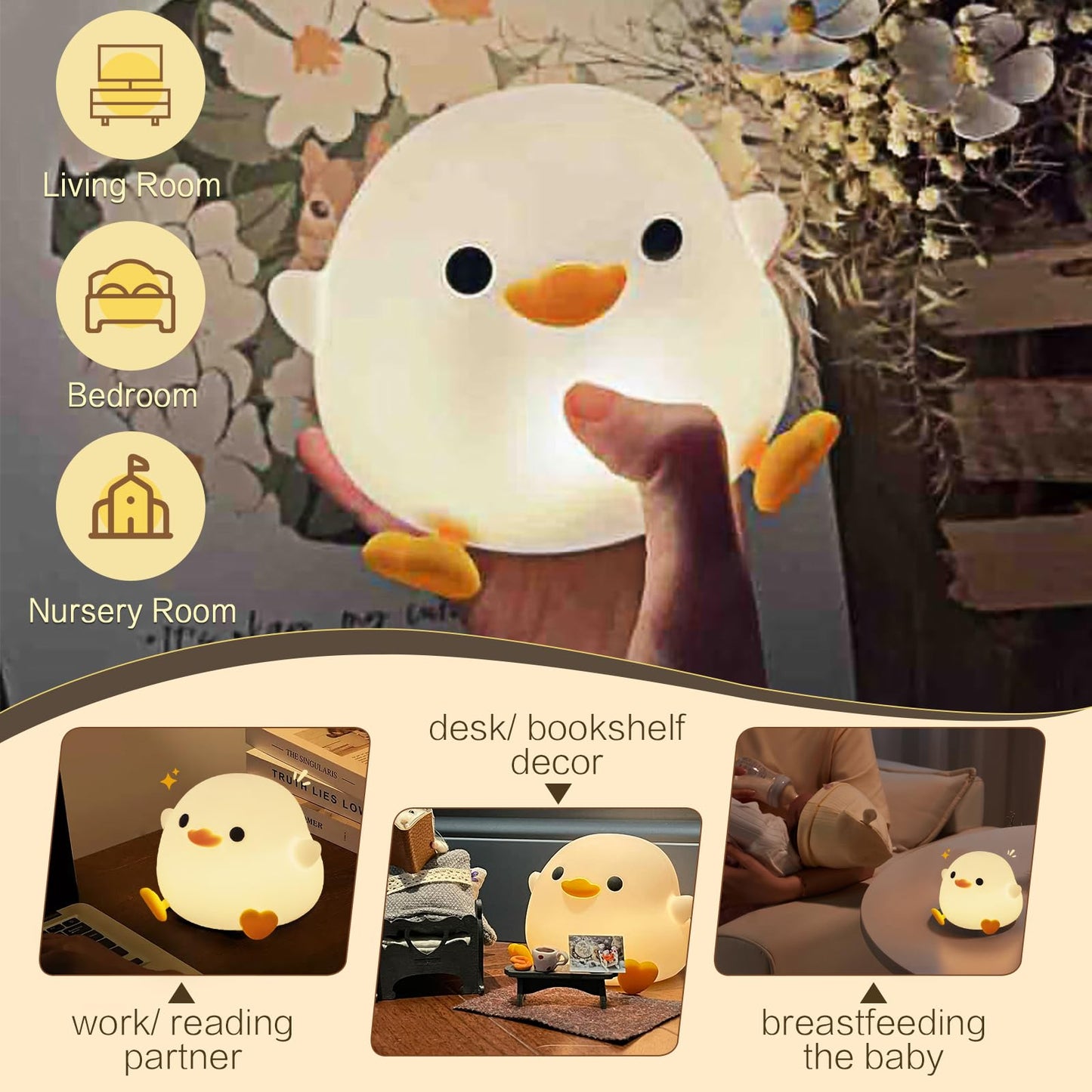 Yr Yrhh-Pet Cute Duck Night Light  Dodo Duck Lamp  Bean Shape  Led Squishy Novelty Ducky Light  Food Grade Silicone Dimmable Nightlight  Light Up Duck Gifts  Baby Kids Nursery Room College Dorm D?Cor