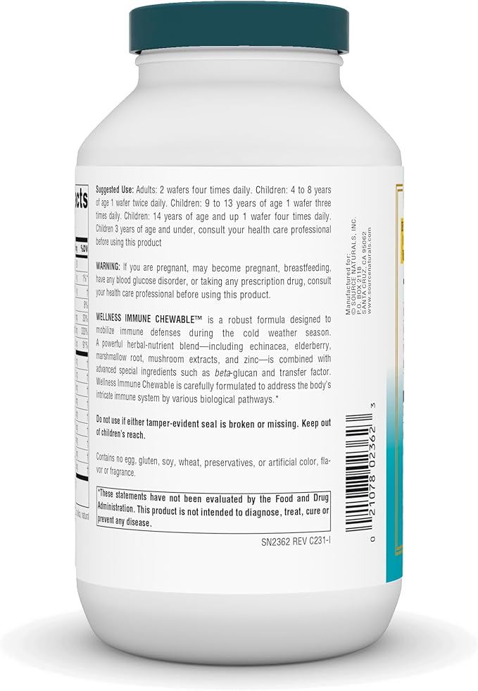 "Source Naturals Wellness Immune Chewable, Great-Tasting Defense Complex*, 120 Wafers"