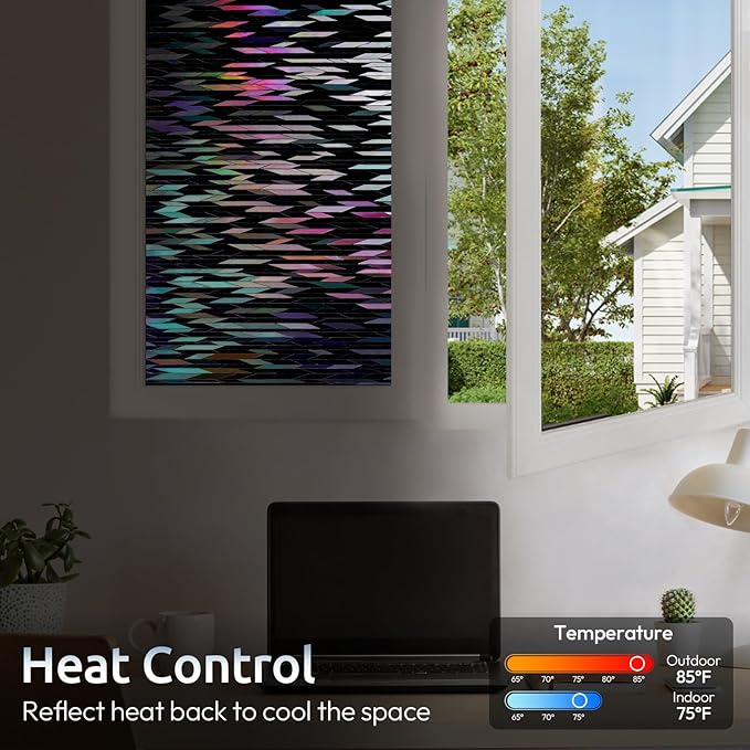 rabbitgoo Window Privacy Film, Total Blackout Window Film, Stained Glass Heat Control Glass Thermal Sticker, Room Darkening Door Cover, Anti-UV Privacy Cling with Installation Tools, 23.6" x 78.5"