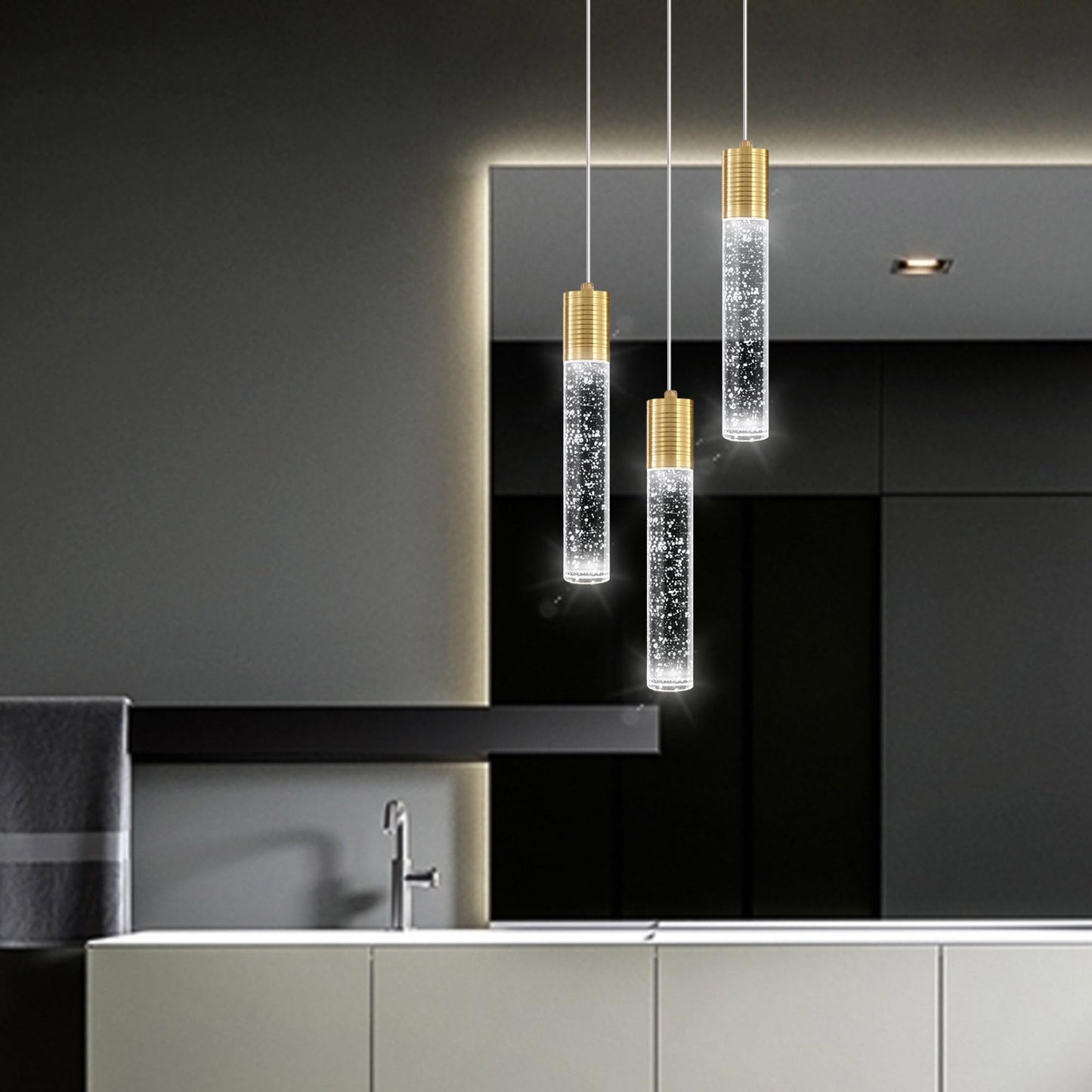 Dolria 3-Lights Pendant Lights Modern Led Kitchen Island Light Bubble Pendant Light Pendant Lighting For Kitchen Island Dining Room Ceiling Hanging Lights Bedroom Mini Pendent Spot Lights