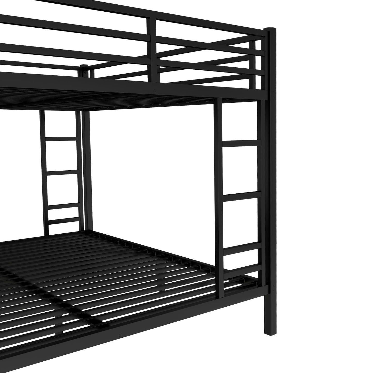 Bellemave Queen Over King Bunk Bed with 2 Side Ladders for Teens,Adults, Metal Bunk Bed Frame with Full-Length Guardrail for Dorm,Bedroom, Noise-Free Steel Slats, No Box Spring Required, Black