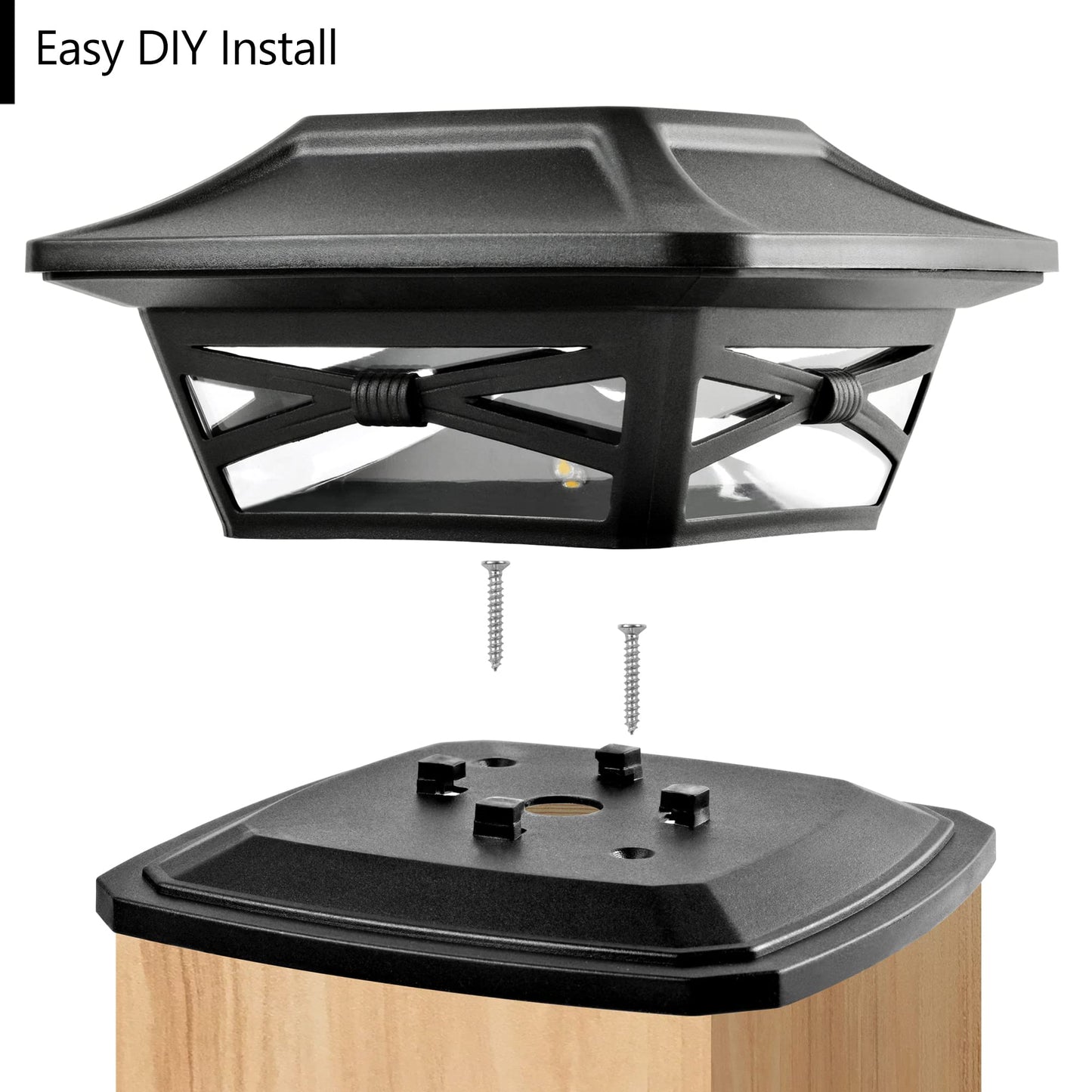 Davinci Lighting Flexfit Solar Post Cap Lights - 4 Pack, Slate Black, Led, Fits 4X4, 5X5, 6X6 Wooden Posts, Durable Plastic