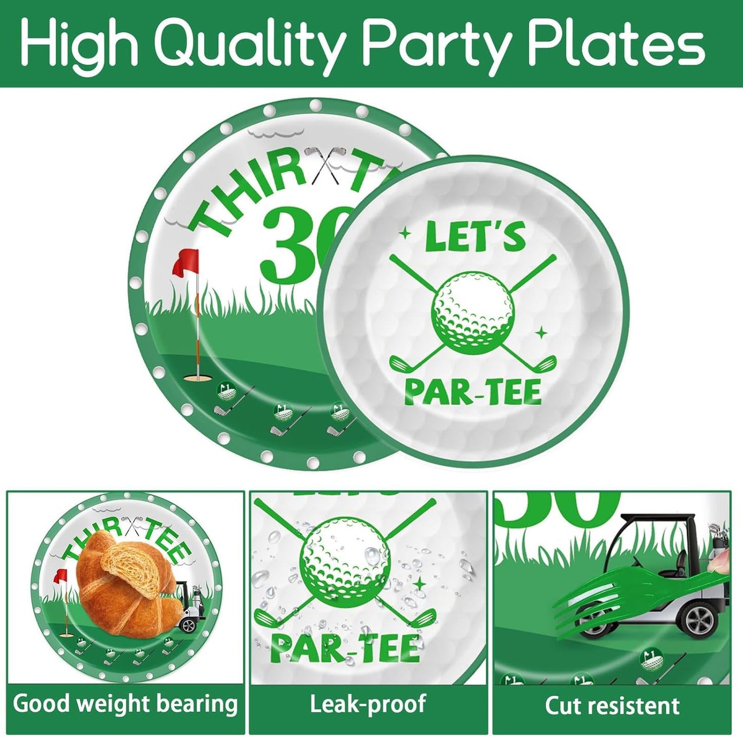 96 Pcs Golf 30th Birthday Party Decorations Golf Theme Tableware Set Golf Thir-Tee Plates Napkins Forks for Let's Par-Tee Men Women Birthday Dinnerware Green Sports Party Supplies 24 Guests