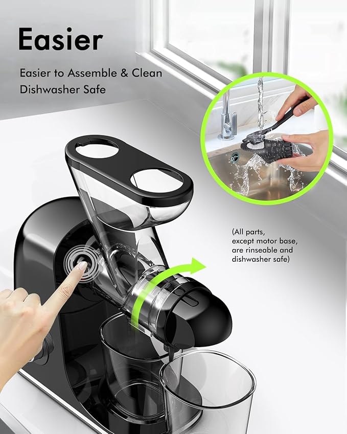 SIFENE Compact Single Auger Slow Masticating Juicer Machine, 280ml Cold Press Juice Extractor for Celery, Carrot, Ginger, Fruits & Leafy Greens, Easy to Clean, Dual Feed Chute, BPA-Free, Quiet Operati