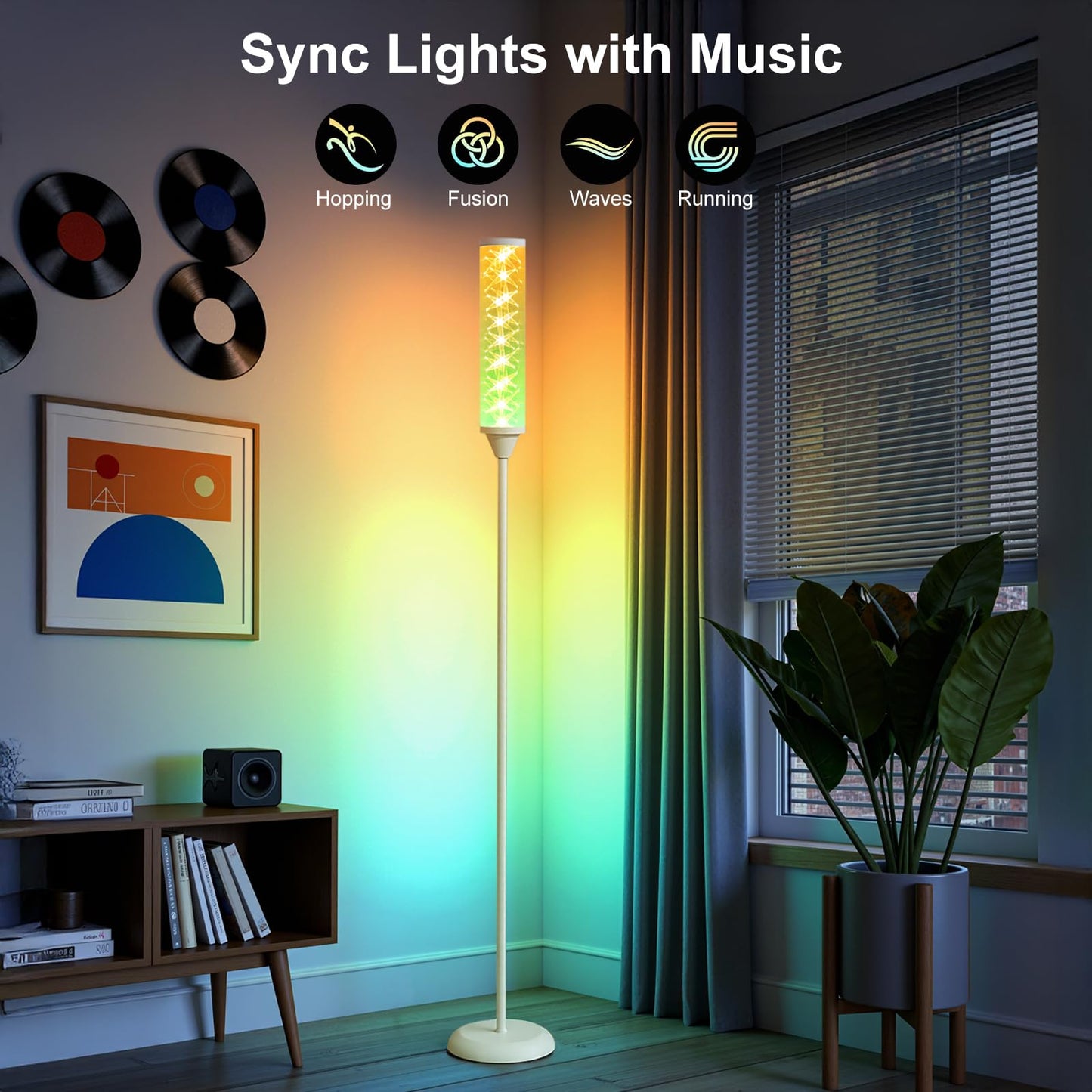 WORLD WIN Prism Glow Floor Lamp, Smart RGB LED, Music Sync, Iron, White, Model: prism glow floor lamp 02