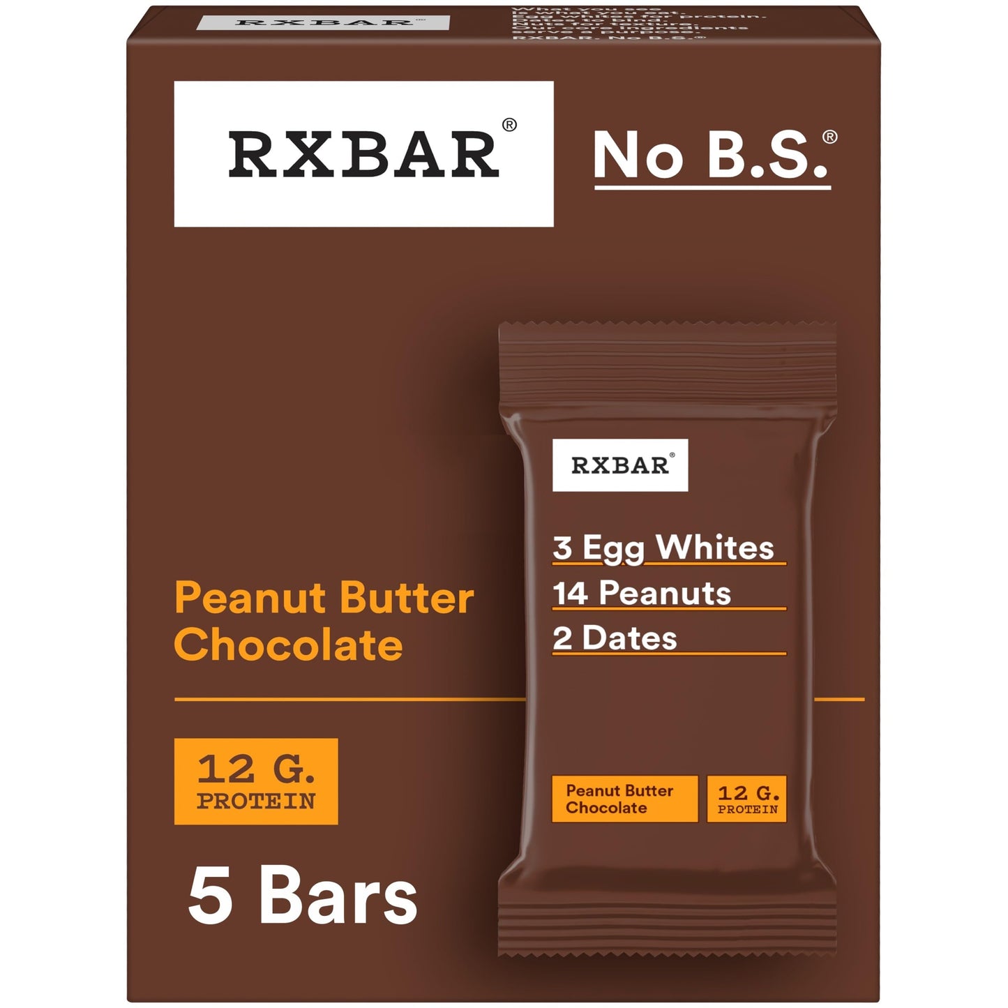 RXBAR Protein Bars, Protein Snack, Snack Bars, Peanut Butter Chocolate, 9.1oz Box (5 Bars)