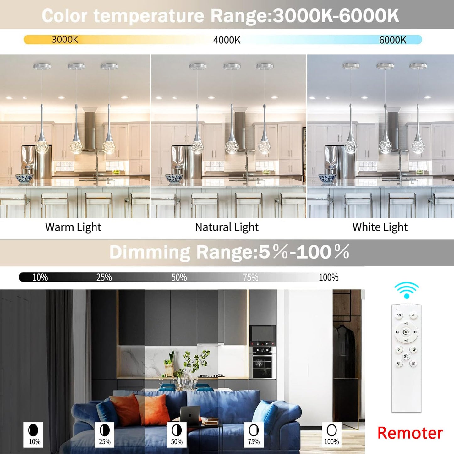 Cenozo Modern Pendant Lights For Kitchen Island Led Dimmable Crystal Glam Ceiling Pendant Lighting For Dining Room Hallway Bedroom Corner Lamp Brushed Nickel