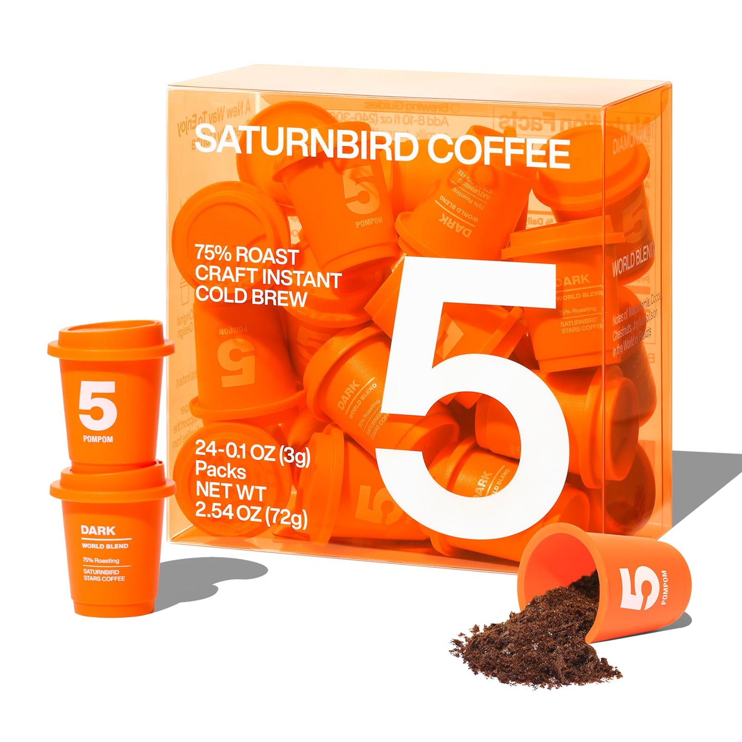 SATURNBIRD Coffee Instant Cold Brew  Dark Roast (NO.5)  100% Arabica Coffee Powder  Enjoy Cold/Hot  24 Single Serves Perfect for Iced Coffee  Camping  Travel  Home  Office