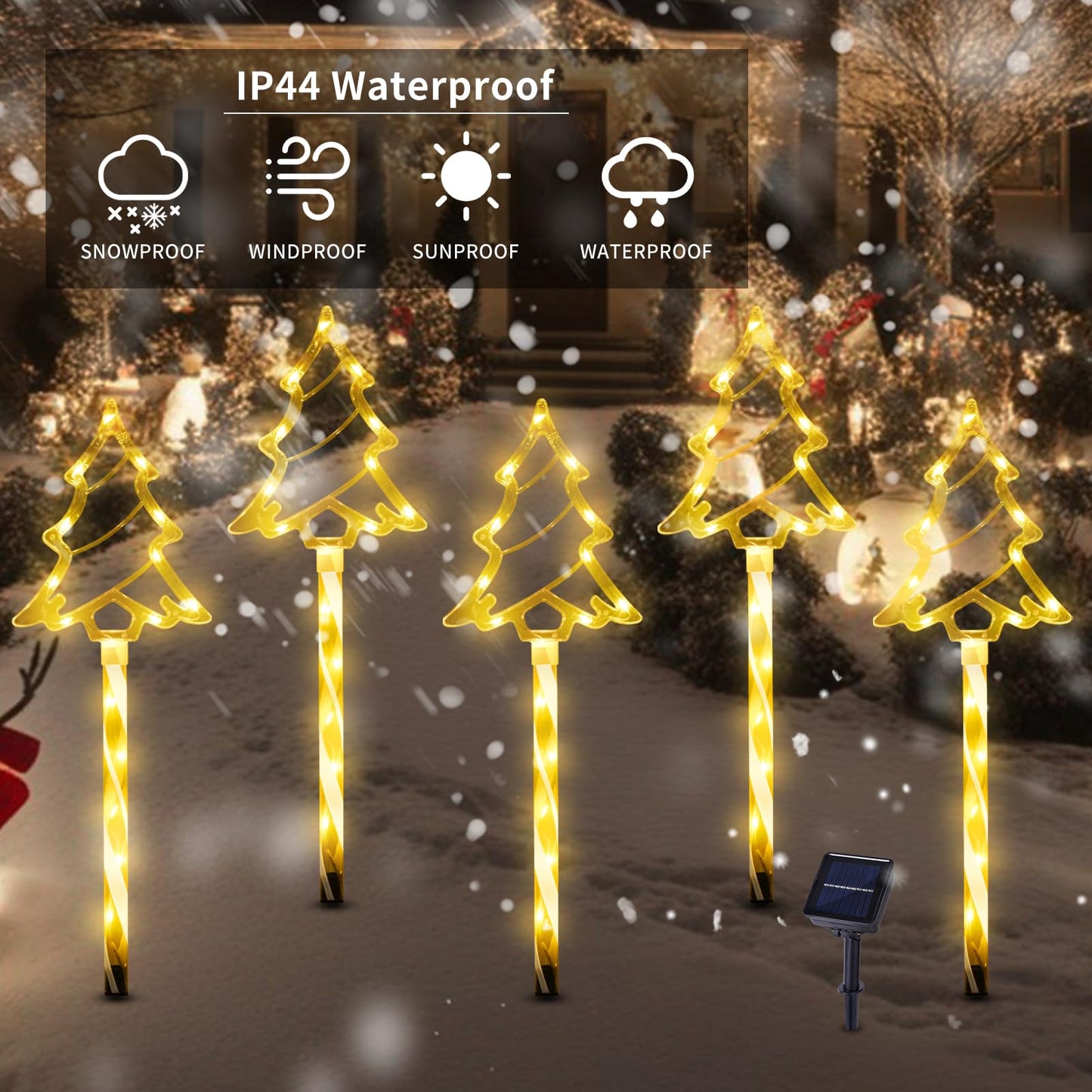 Christmas Solar Pathway Lights Outdoor Decorations  8 Modes Xmas Tree Candy Lights Waterproof Led Garden Stake Light For Walkway Yard Lawn Porch Holiday Decor 5-Pack (Yellow Tube Tree  5 Pack)