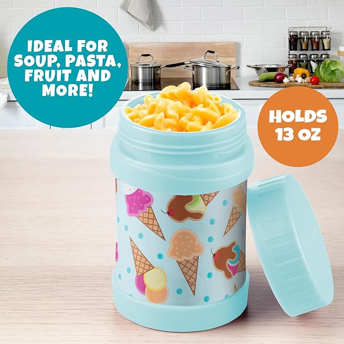 Bentology Insulated 13oz Food Jar for Kids- Hot or Cold Food, Soups, Liquids, Noodles - Wide Mouth Stainless Steel Container & BPA Free, Large Leak Proof thermos for Back to School Lunch Boxes, Bags