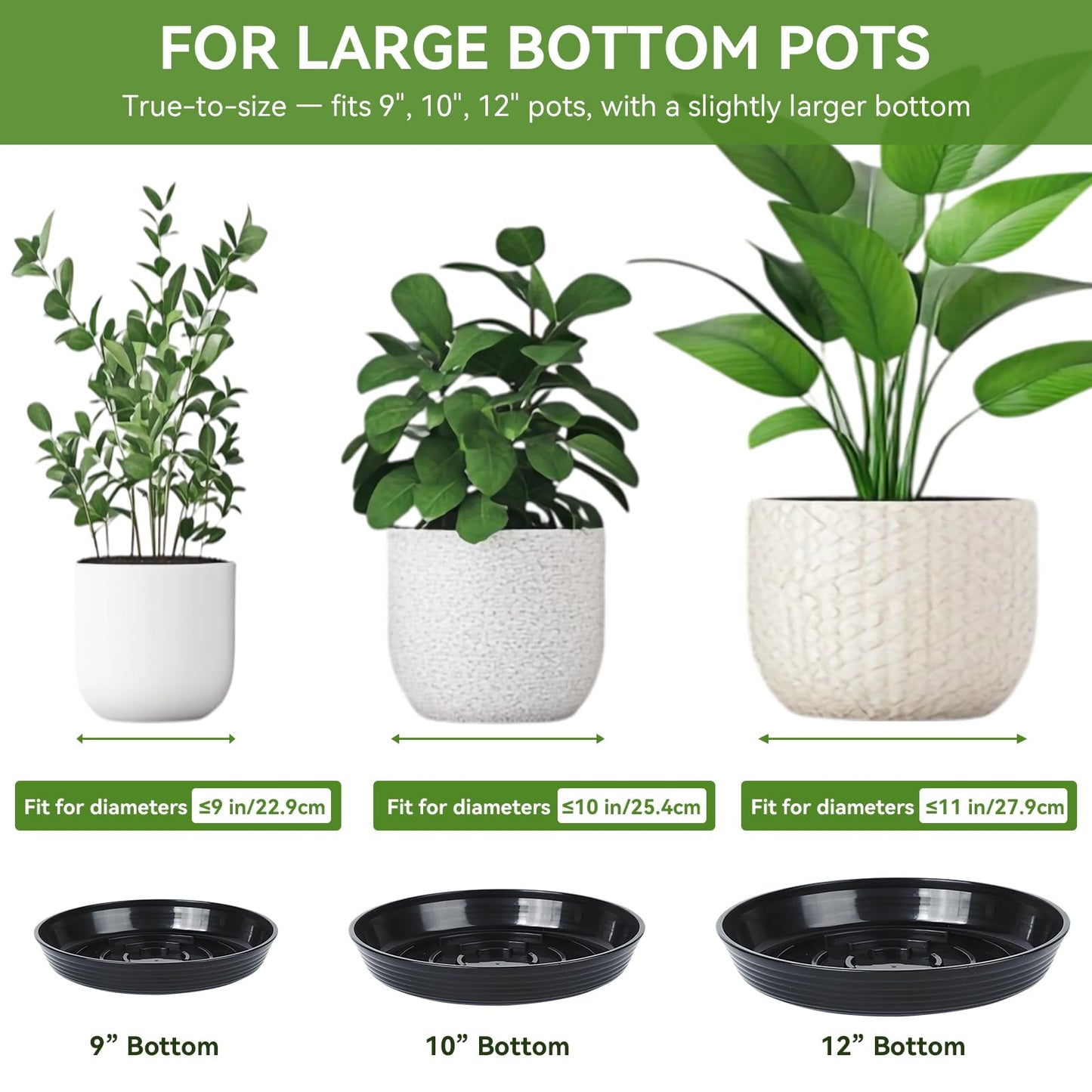 AKODENORA 10 Pack Plant Drip Trays, 9inch Heavy Duty Plastic Plant Saucer, Plant Pot Saucers Bulk, 1.5'' Deeper Plant Plates to Catch Water Durable Flower Pot Plant Saucer for Indoors Outdoor Use