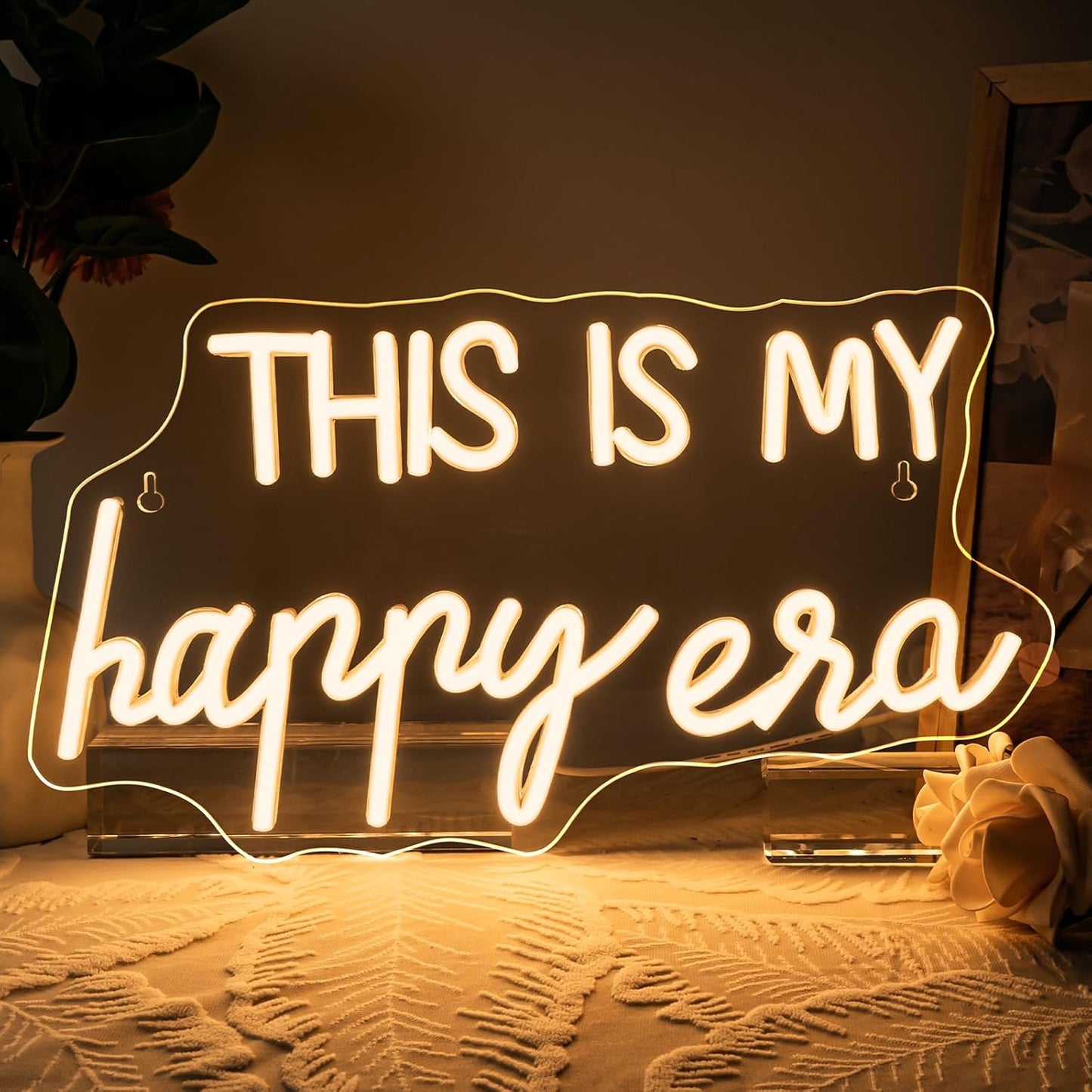 NOSUN This is Our Happy Era Neon Sign Happy Place Neon Signs for Wall Decor Dimmable Warm White LED Signs for Bedroom Classroom Man Cave Home Bar Birthday Party Game Zone Decor Neon Classroom Sign