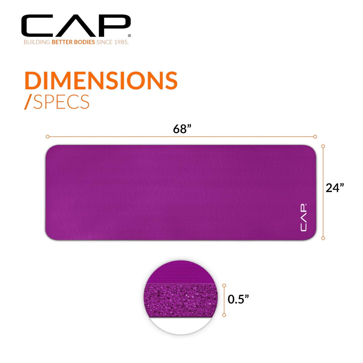 CAP Barbell Yoga Mat 1/2" Thick with Carrying Strap - High Density Exercise Mat for Yoga, Pilates, Stretching, Floor & Fitness Workouts - 68''x24''x1/2" | Wine