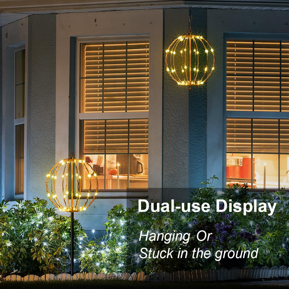 Lightshare 10In 48Led Light Ball Yard Decoration Pathway Lights Sphere Light With Fold Flat Metal Frame Indoor Outdoor Waterproof Garden Lights  Brown Frame / Warm White Lights  10