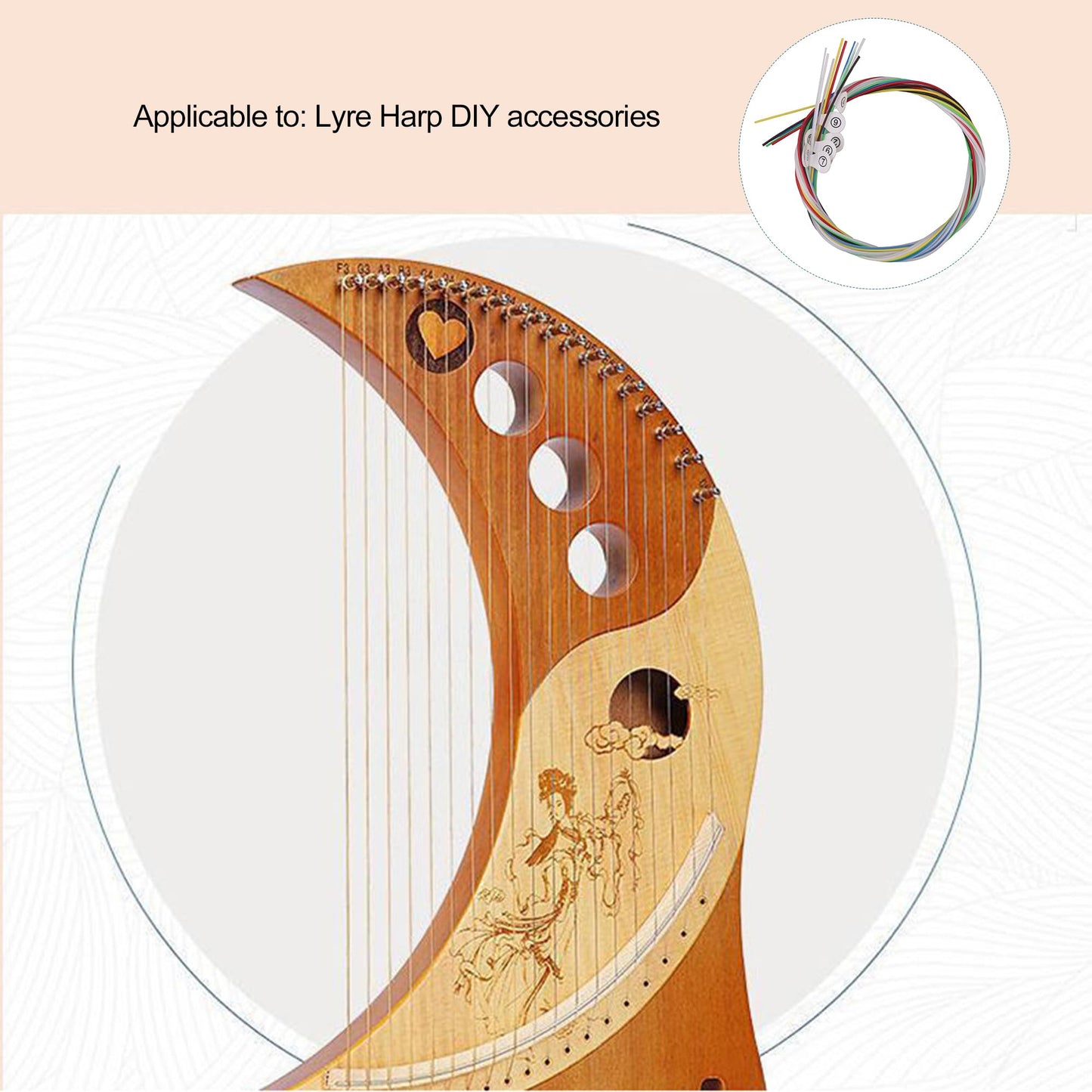 Bstinay Multicolor Lyre Harp Nylon String Set For 10 String Lyre Replacement Accessory