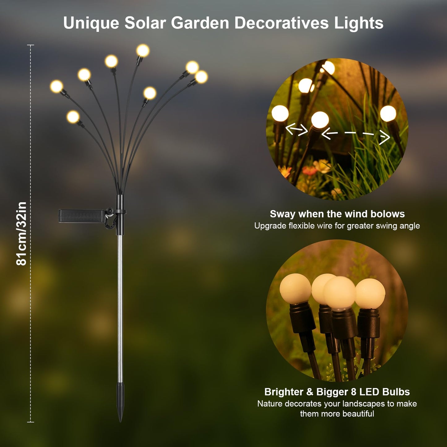 ASMAD Solar Garden Lights, 6 Pack 48 LEDs, Warm White, Outdoor Firefly Lights for Patio and Pathway Decor, Model SG-lights-01