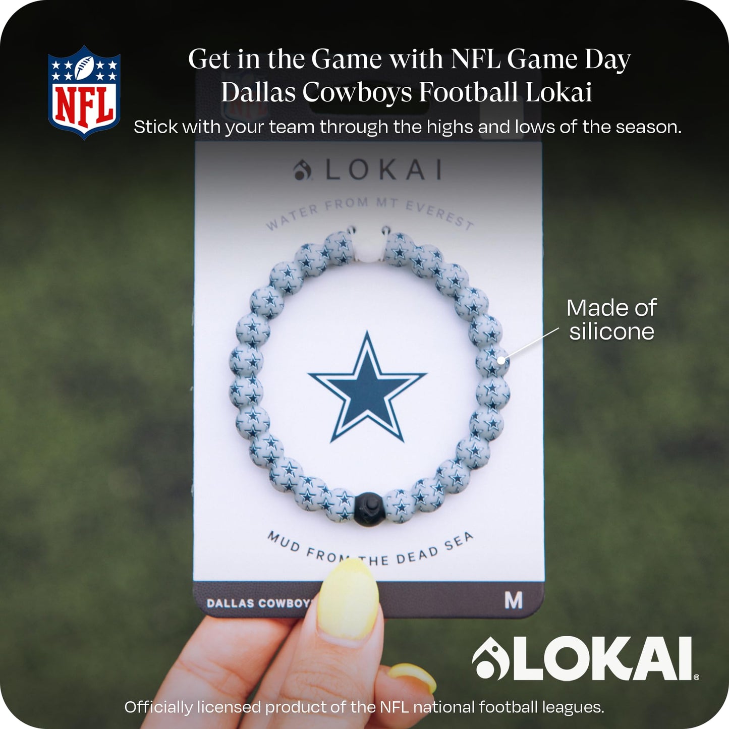 Lokai Silicone Beaded Bracelet for Men & Women, NFL Football Collection - Dallas Cowboys, Logo, Large - Silicone Jewelry Fashion
