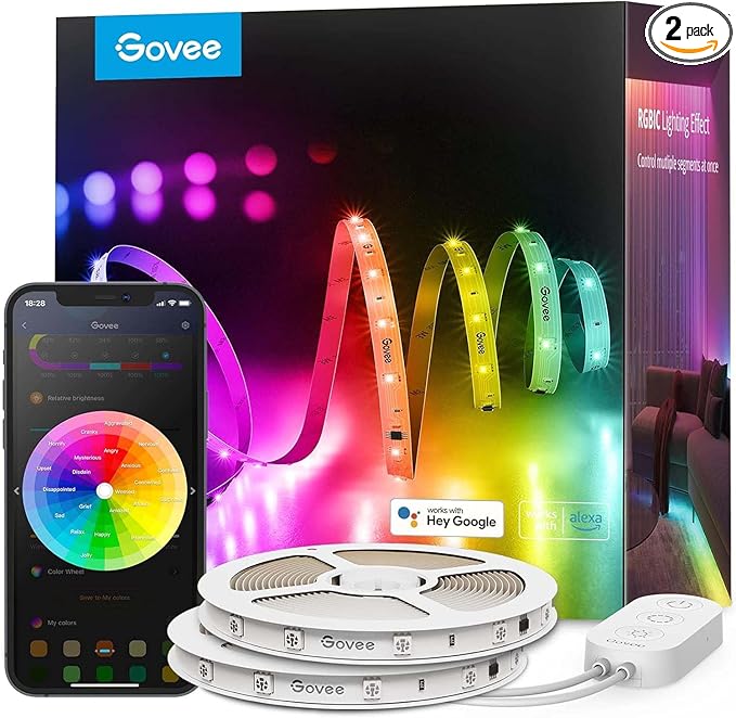 Govee 100ft RGBIC LED Strip Lights, Smart LED Lights Work with Alexa and Google Assistant, LED Lights for Bedroom WiFi App...