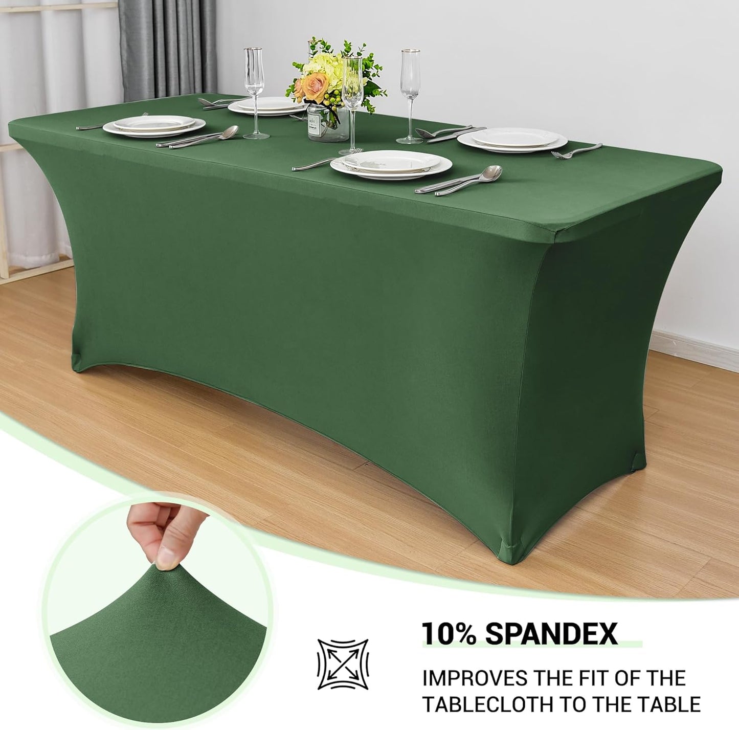 Obstal Spandex Table Cover 4ft Fitted Tablecloth Rectangular - Stretch Rectangle Folding Table Cloth for Birthday Party Wedding Banquet, Blackish Green, 48L x 24W Inch