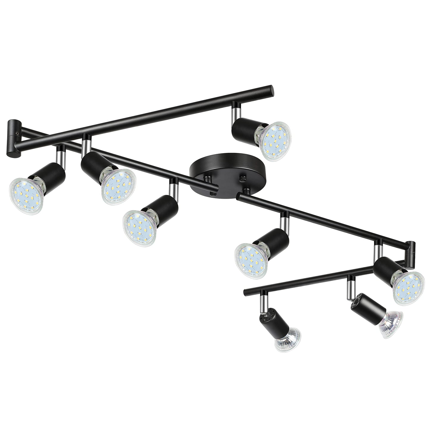 Unicozin LED 8 Light Track Lighting Kit, Black 8 Way Ceiling Spot Lighting, Flexibly Rotatable Head, Track Light Included 8 x LED GU10 Bulb (4W, Daylight White 5000K, 400LM)