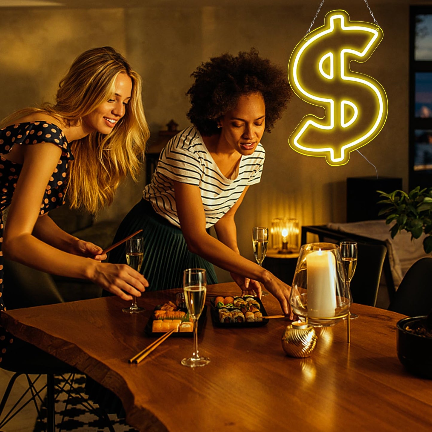 Jfllamp Dollar $ Neon Signs For Wall Decor Money Neon Lights For Bedroom Led Business Signs Suitable For Man Cave Bar Pub Restaurant Christmas Gift Art 5V Power Adapter 10.2 * 14.6 Inch(Yellow)