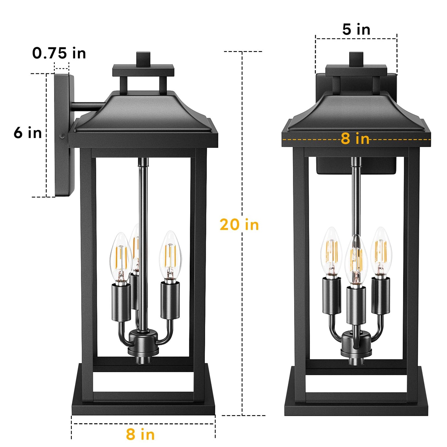 Venzblomia Large Outdoor Light 3-Light 20 Black Exterior Lighting Fixture  Modern Outside Wall Mounted Porch Sconce  Waterproof Patio Garage Garden Carriage Lantern Lamp For House E12  1-Pack