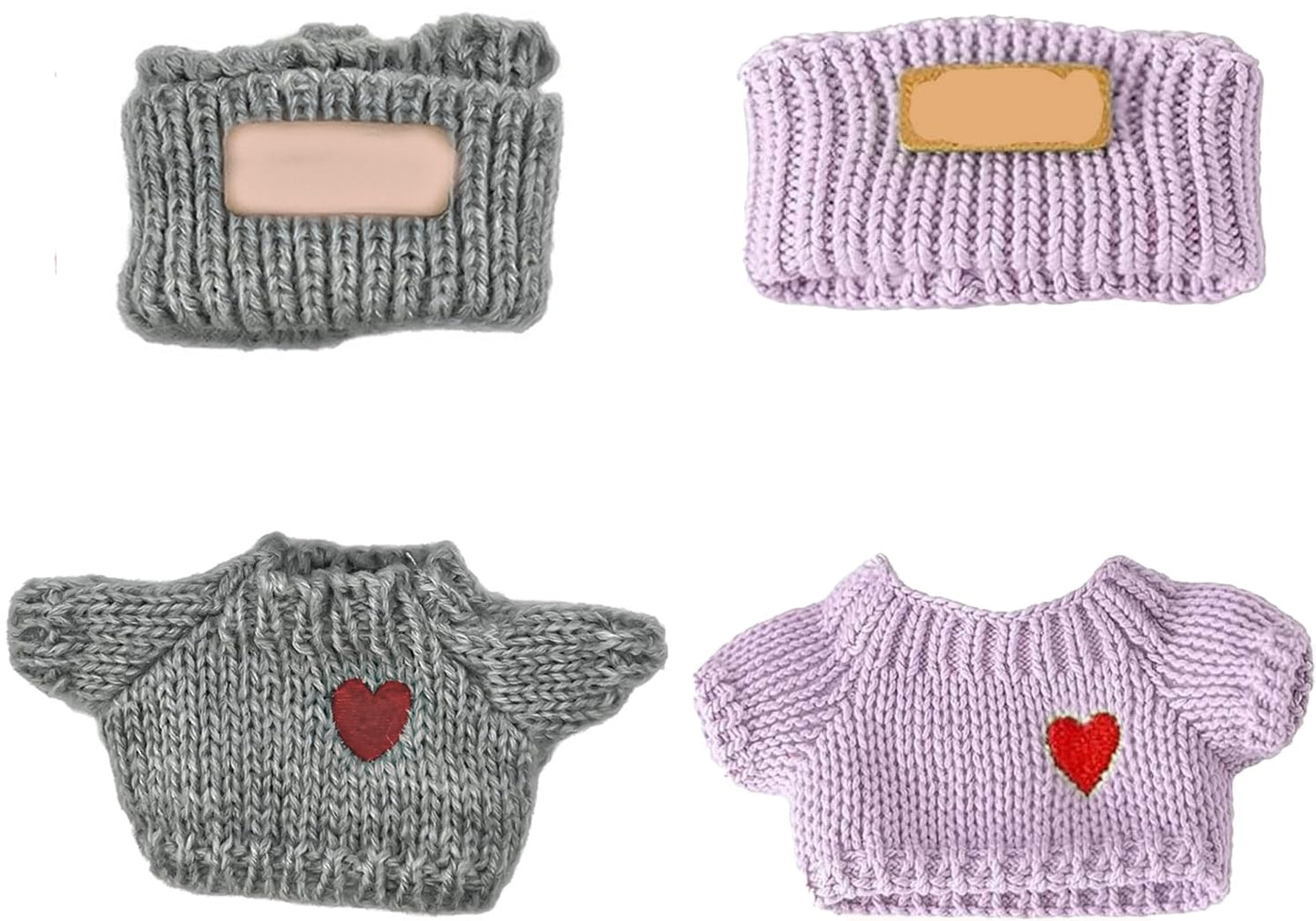 SHUOXUKE 2 Sets for Clothes 17cm/15cm Outfits (4 Pieces) Accessories Handcrafted Crochet Doll Clothes for Fashion Designer Ropa Collection with Hats & Sweater Purple&Grey