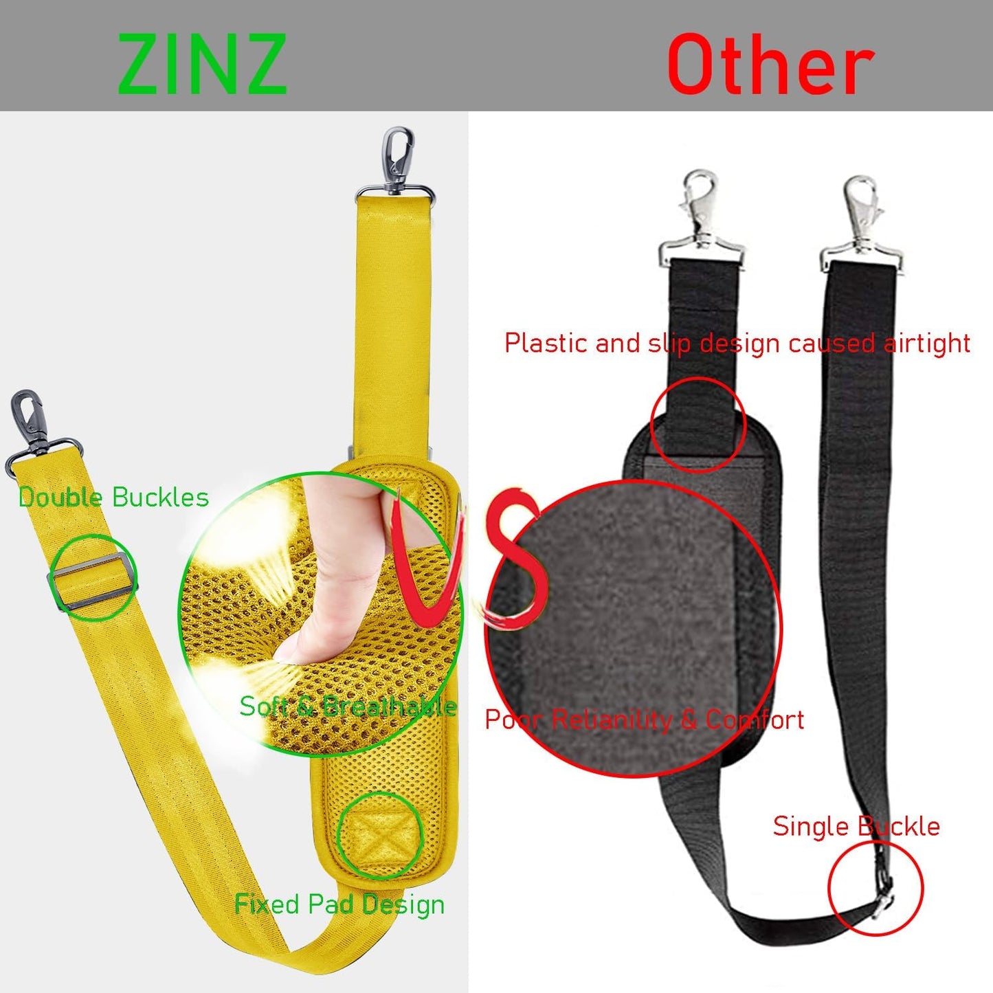 ZINZ 77 Inch Shoulder Strap Univesal Bag Strap with Fixed Pad Ultra Thick Plus Long & Breathable Cushion, Replacement Strap for Bags,Yellow