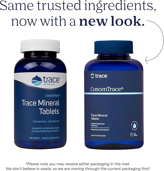 Trace Minerals ConcenTrace Trace Mineral Tablets - Supplement for Bone & Joint Support - Aids Hydration & Electrolyte Restoration - 300 Tablets (100 Servings)