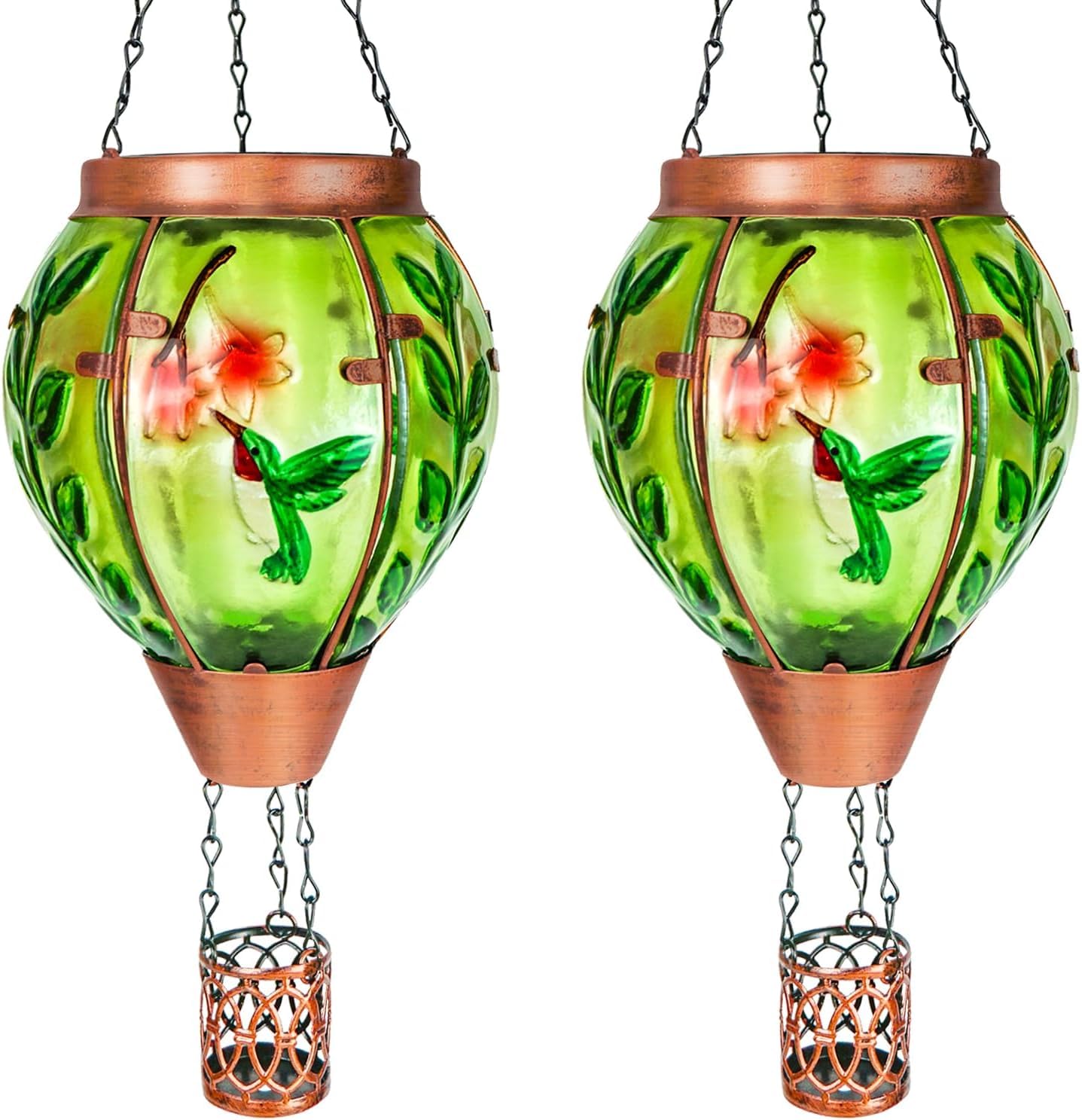 Solar Hot Air Balloon Lantern with Flame, Hummingbird Outdoor Solar Lanterns for Outside Garden Yard Farmhouse Patio Pathway Dec