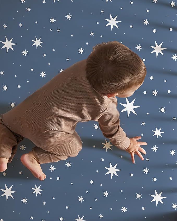 Baby Crib Sheets for Boys Girls, 28x52x8in Fitted Crib Sheet Neutral 3 Pack for Standard Crib and Toddler Mattress, Breathable Soft Microfiber Baby Sheet Grey & Blue Moon