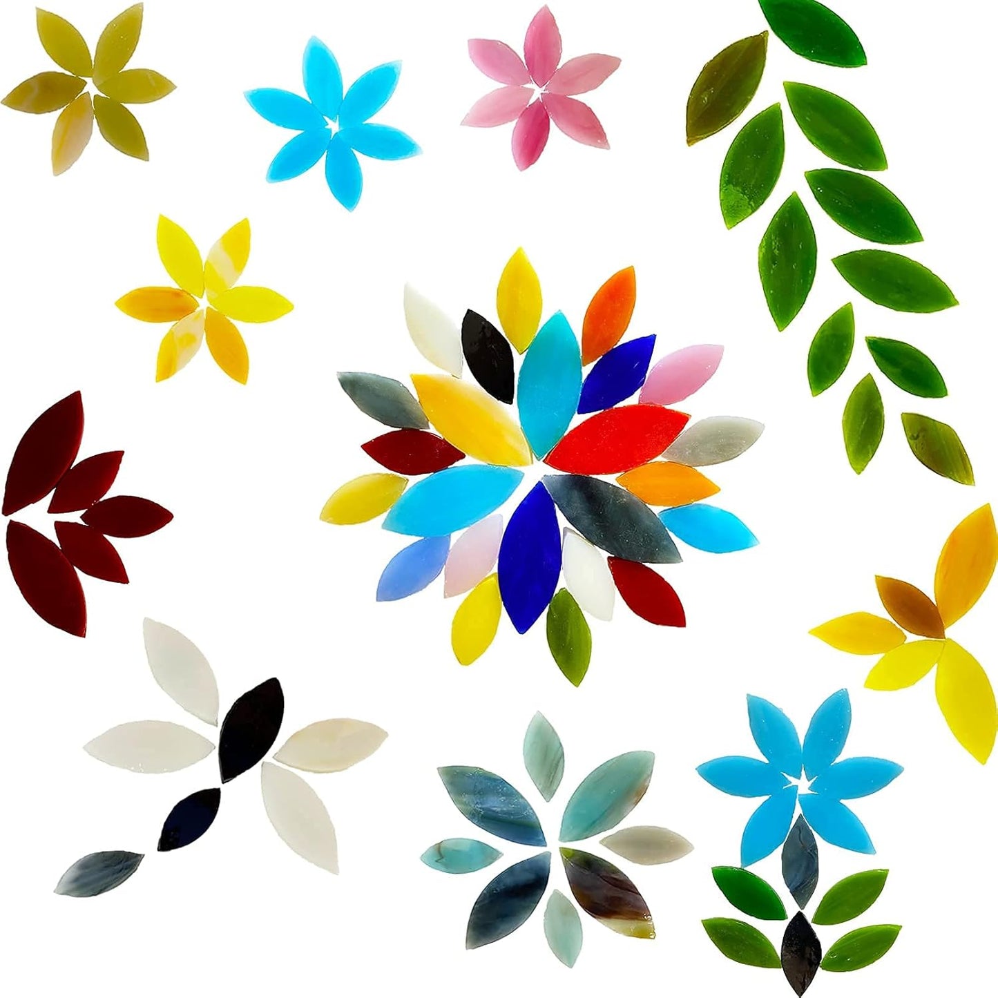 120 Pcs Petal Mosaic Tiles for Crafts, Hand Cut Stained Glass Petals, Mosaic Flower Pieces, Tiffany Glass Tiles Supplies Kit for Mosaics and Crafting, Assorted Size and Colors