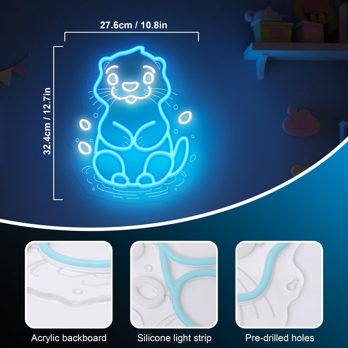 Sea Otter Neon Sign - Unique Wall Decor For Kids Bedroom  Gifts For Otter Lovers & Boys Girls  Usb-Powered Energy-Efficient Art With Hanging Kit