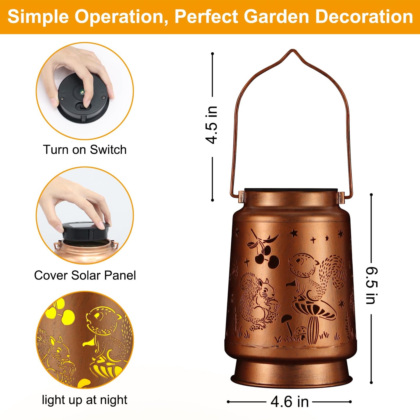Solar Lantern Outdoor Hanging Waterproof Outside Metal Openwork Hummingbird Pattern Birthday Gifts For Women Mom Landscape Lights For Porch Garden Yard Patio Pathway Decor(Squirrel)