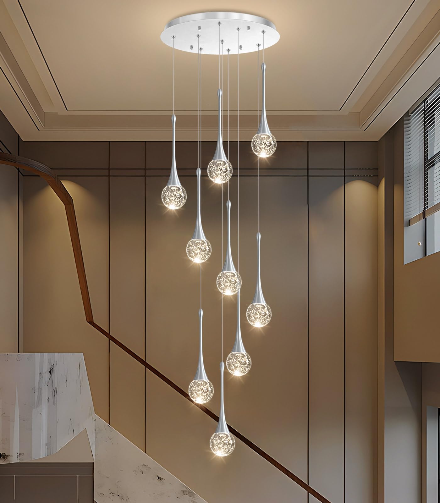 9 Light Modern Glam Crystal Chandelier For High Ceiling Led Dimmable Ceiling Pendant Light Staircase Foyer Enterway Living Room Chandelier Lighting Antique Silver