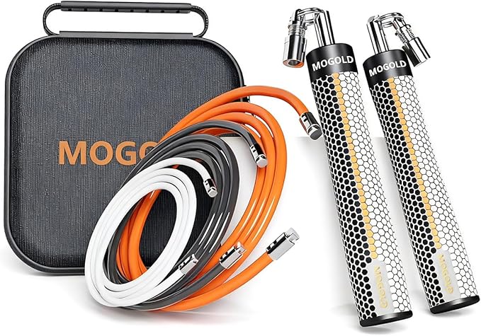 Mogold Weighted Jump Rope for Men Women -Interchangeable 1/5lb 1/4lb 1/2lb Heavy jump ropes - 360 Degree Spin - Length Adj...