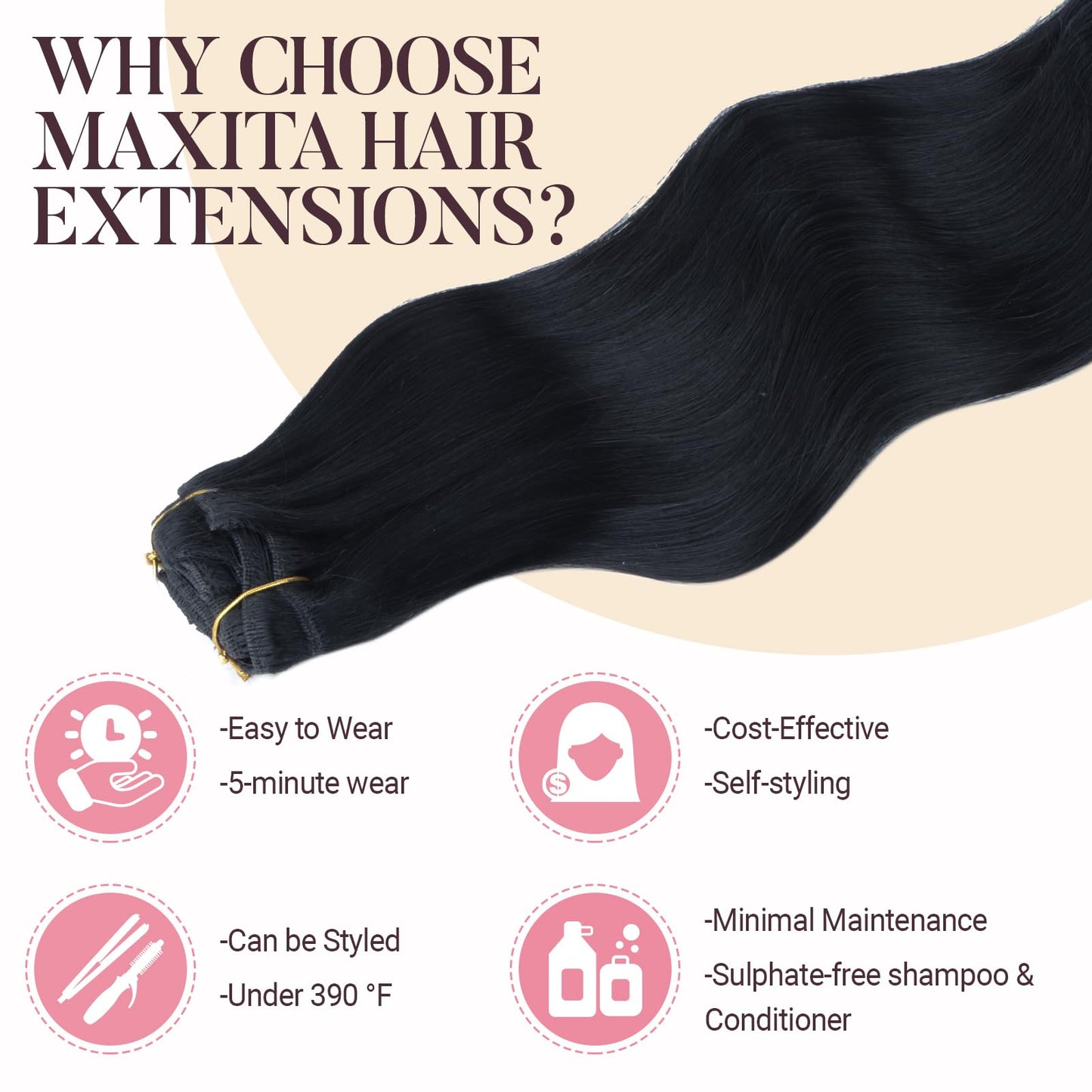 MAXITA Clip in Human Hair Extensions, 16 Inch 120g 7pcs, Jet Black Real Hair, Straight, Thick