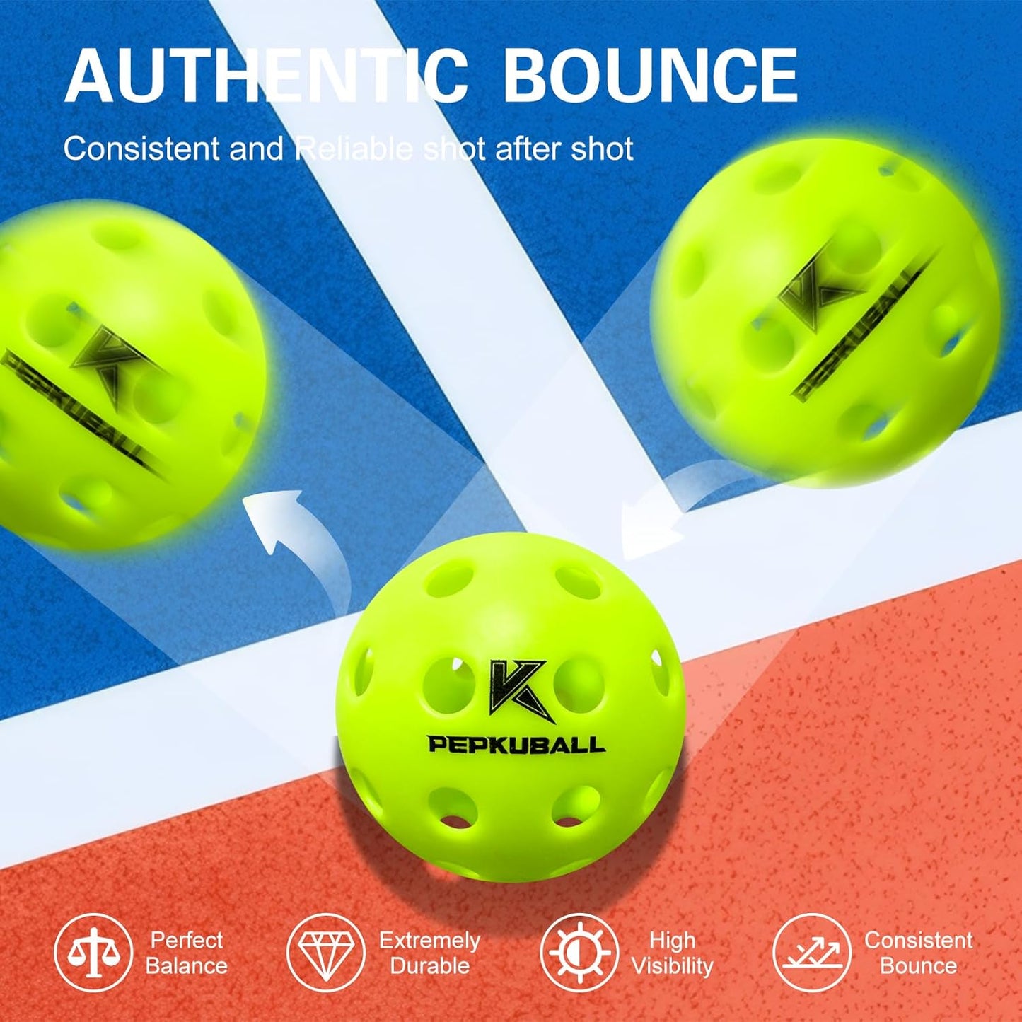Pickleball Balls Indoor: 4 Pack, 8 Pack, 12 Pack | 40-Hole Outdoor Pickleballs, High Visibility & Bounce, Stylish & Durable for All Paddle Styles & Skill Levels