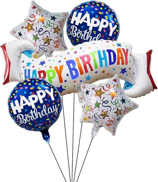 Birthday Decoration Set Colorful Happy Birthday Banner Balloon,Star and Circle Mylar Foil Balloon for Birthday Decorations...