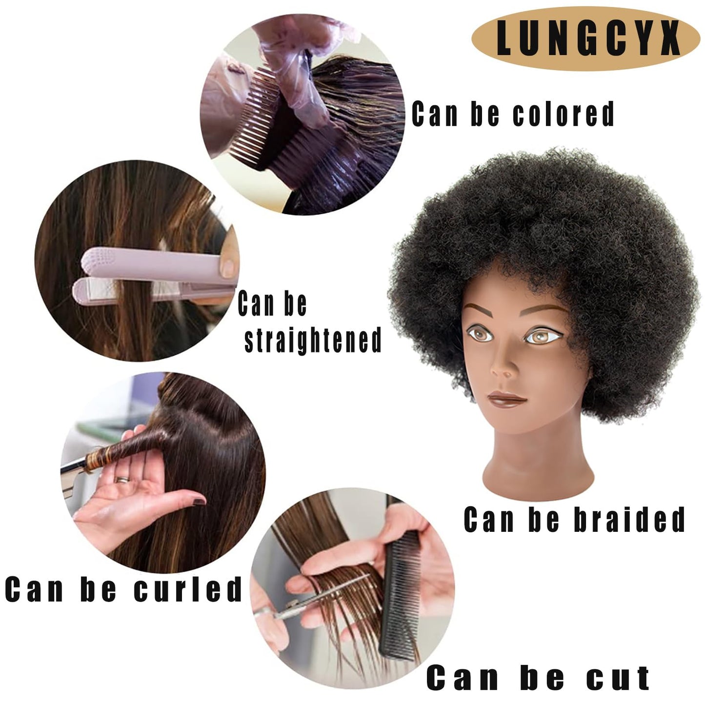 LUNGCYX Mannequin Head Human Hair African Curly Cosmetology Manikin Head With 100% Real Human Hair Doll Head for Hairdresser Tra