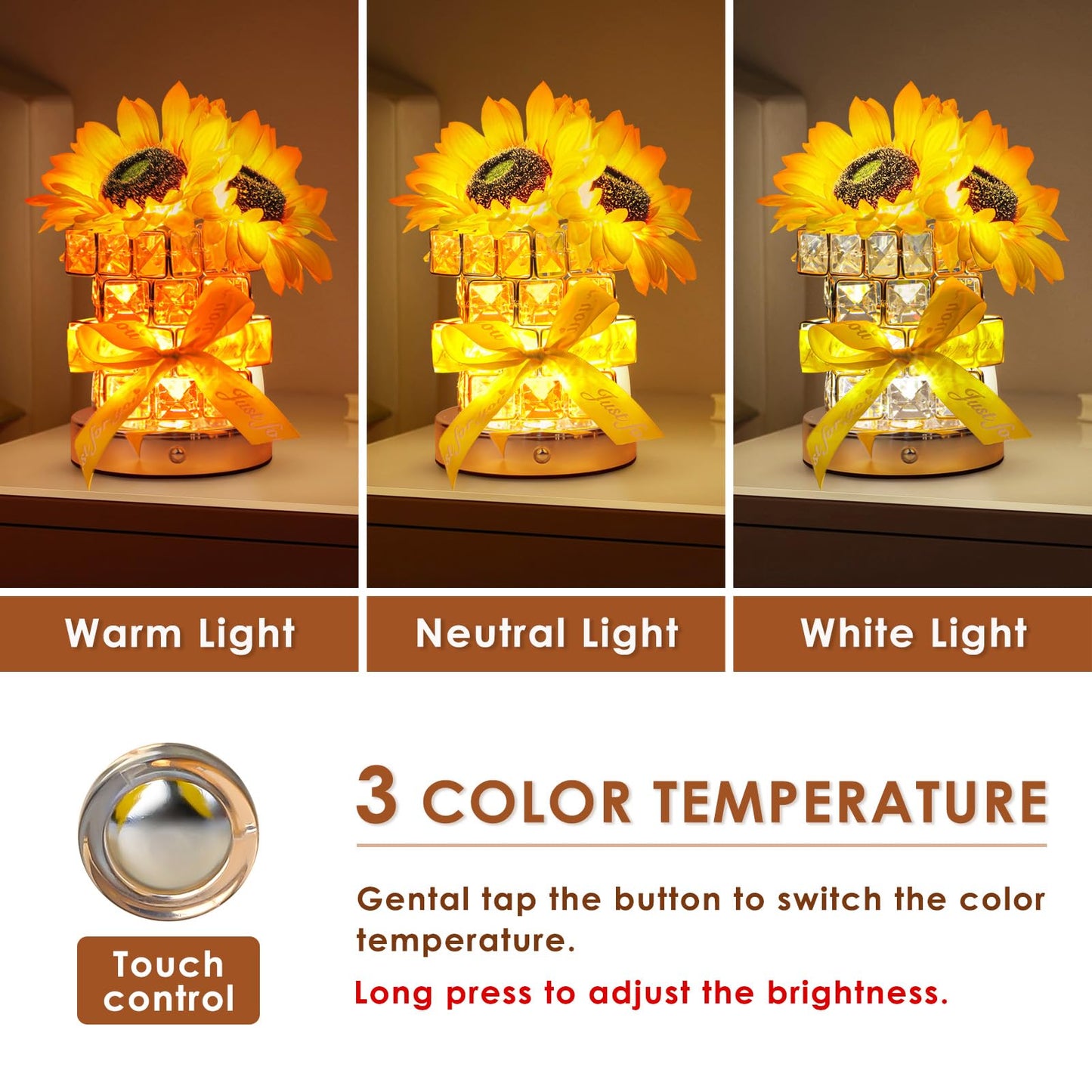 Sunflower Flower Table Lamp Gifts: Mothers Day Birthday Gifts For Women Mom Grandma Sister  Rechargeable Battery Powered Cordless Touch Small Crystal Night Light  Kitchen Bedroom Office Decor