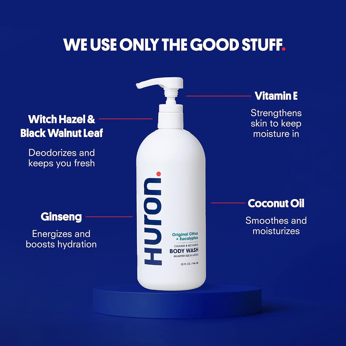 Huron Men's Moisturizing Body Wash - Crisp Citrus, Eucalyptus, Mint, Aromatic Greens - 32 fl oz