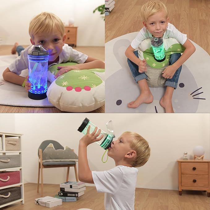 Kids Water Bottle with 3D Light-Up LED Lights - BPA Free - Perfect for Back-to-School Season, Girls, Boys, Kids, Holiday Camping, Picnic Gifts - 14 oz Travel Mug... (color 2)