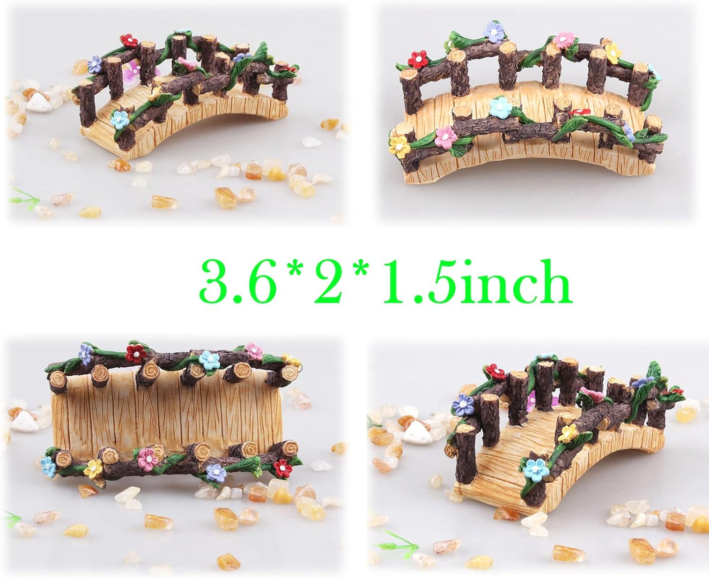 Kai Dream Miniature Fairy Garden Accessories Set, 2 Piece Resin Decorative Landscape Kit with Bridge and Slide, Floral Garden Ornaments