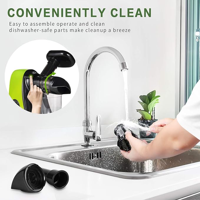 CIRAGO Horizontal Cold Press Juicer, Two Speed Adjustments, Slow Masticating Juicer Extractor, Easy to Clean, Silent Motor, Suitable for Vegetables and Fruits, BPA Free (Green)