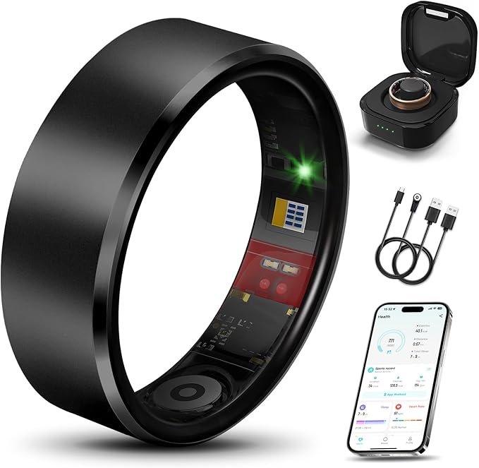 Smart Health Ring 2.0 for Women Men, Slim Scratch & Fingerprint Resistant Design,Efficient Chip Fitness Tracker, Monitors ...