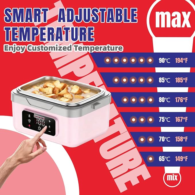 Cordless Lunch Box Warmer,Gift for Men & Women, 10000mAh Heated Food Container, 3 Modes, 1L/1.5L, Ideal for Work, Travel